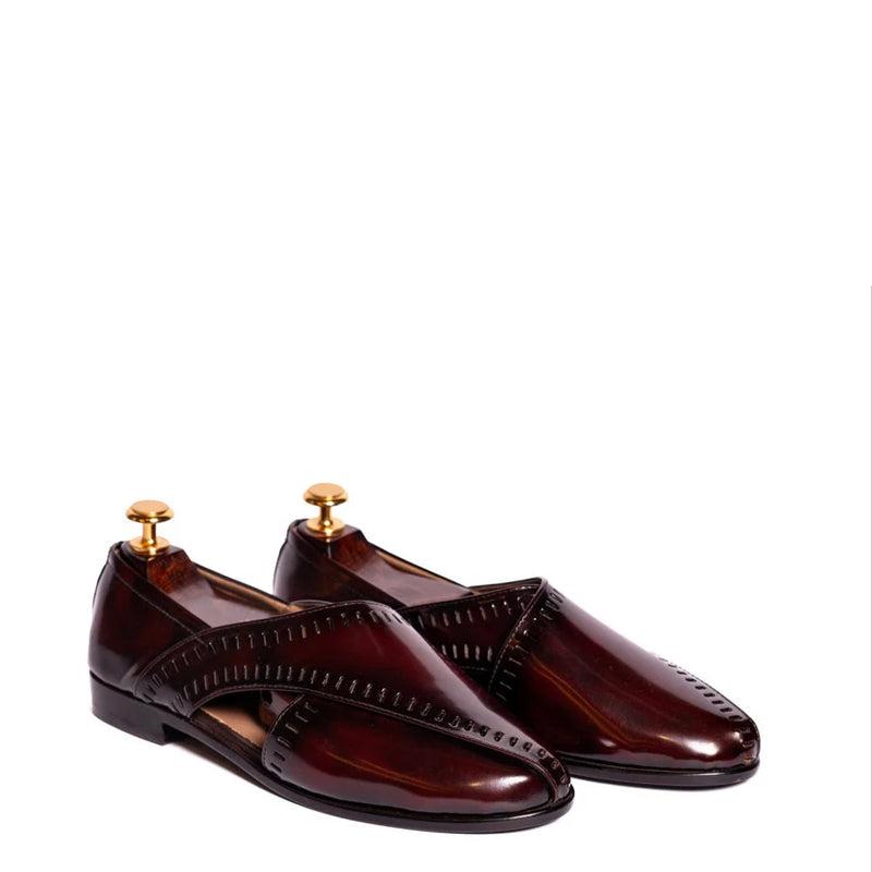 Burgundy Patina CrissCross & Punch Peshawari - Caruso Last