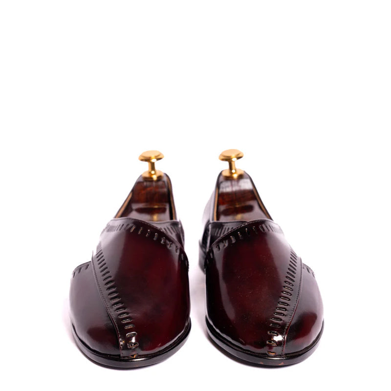 Burgundy Patina CrissCross & Punch Peshawari - Caruso Last