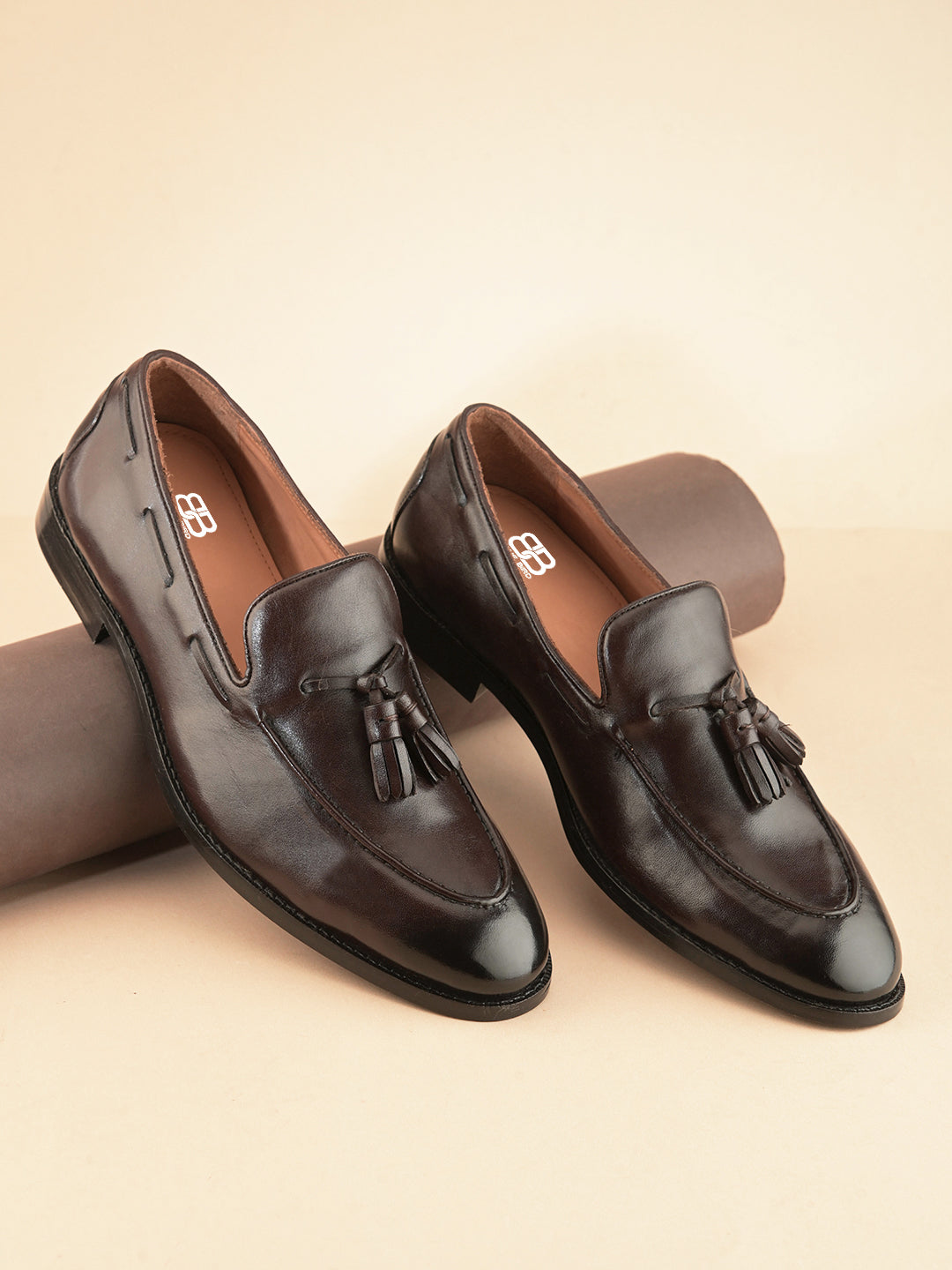 Dark Brown Tassel Loafers Stitched Leather Shoes for Timeless Elegance