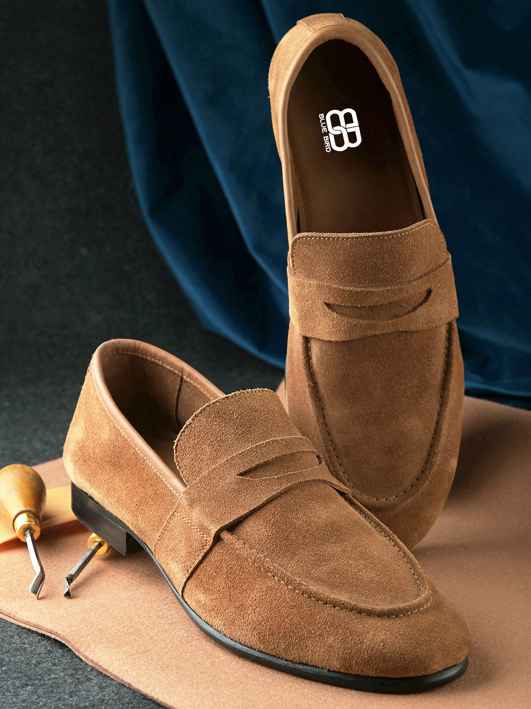 Stylish Cow Suede Loafers Stitched Brogues with Leather Sole