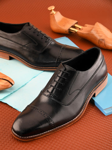 Black Crust Leather Oxfords