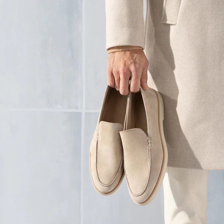 Cream Suede Libraria Loafers with White Soles