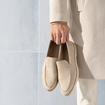 Cream Suede Libraria Loafers with White Soles