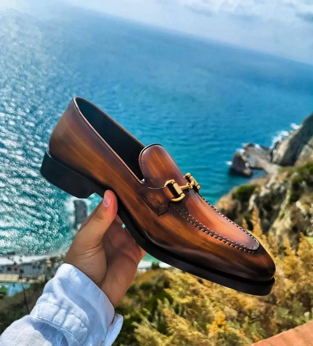 Tan Leather Delara Horse Bit Loafers