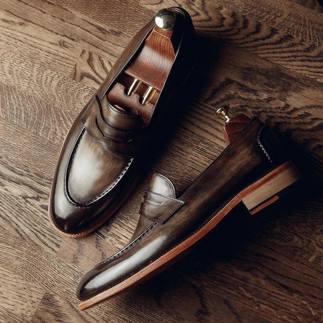 Brown Hand Painted Leather Jaen Penny Loafers