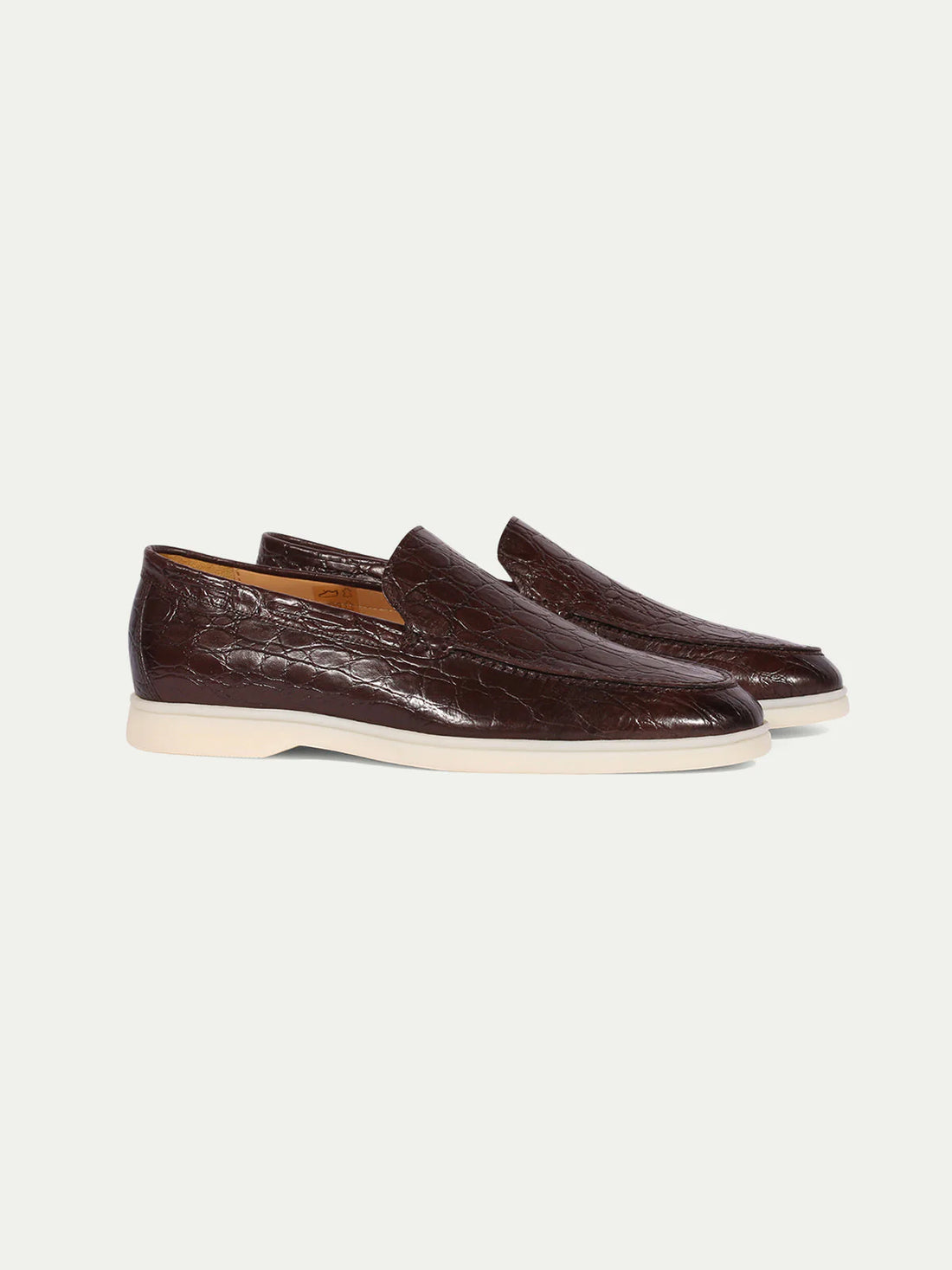Brown Croc Print Leather Athena Yatch Loafers with White Soles