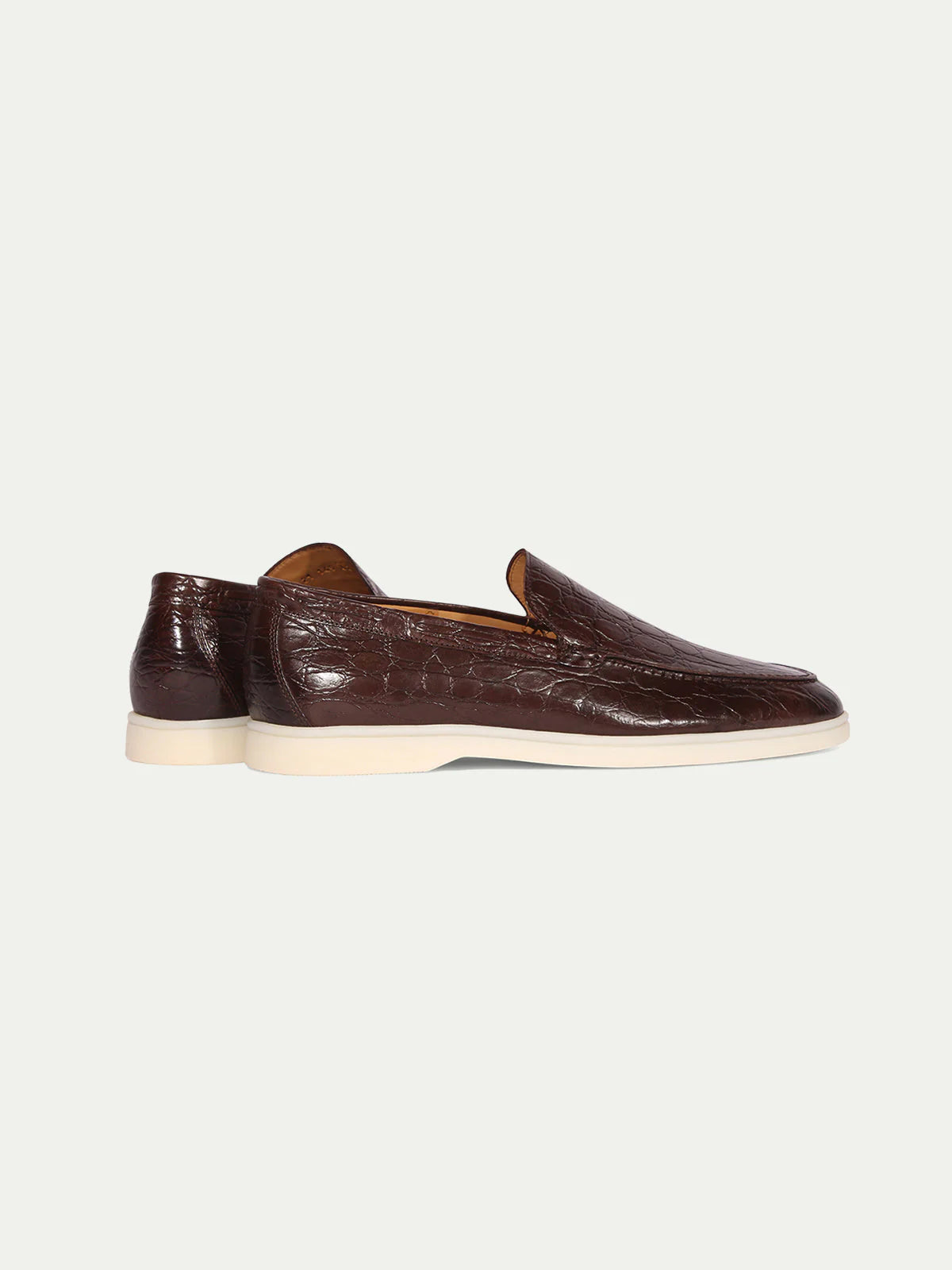 Brown Croc Print Leather Athena Yatch Loafers with White Soles