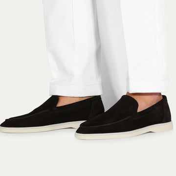 Black Suede Athena Yatch Loafers with White Soles