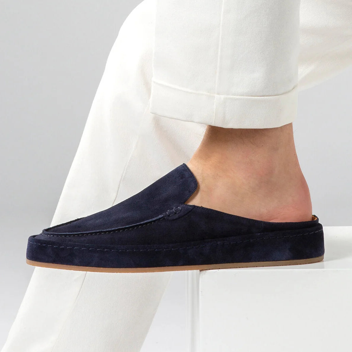 Navy Blue Suede Celeste Calm Mule Loafers