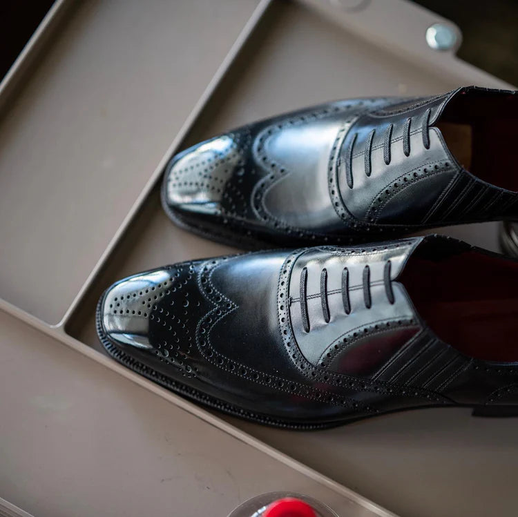 Black Leather Davos Opera Slip On Oxfords - Formal Shoes