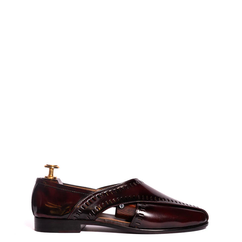 Burgundy Patina CrissCross & Punch Peshawari - Caruso Last
