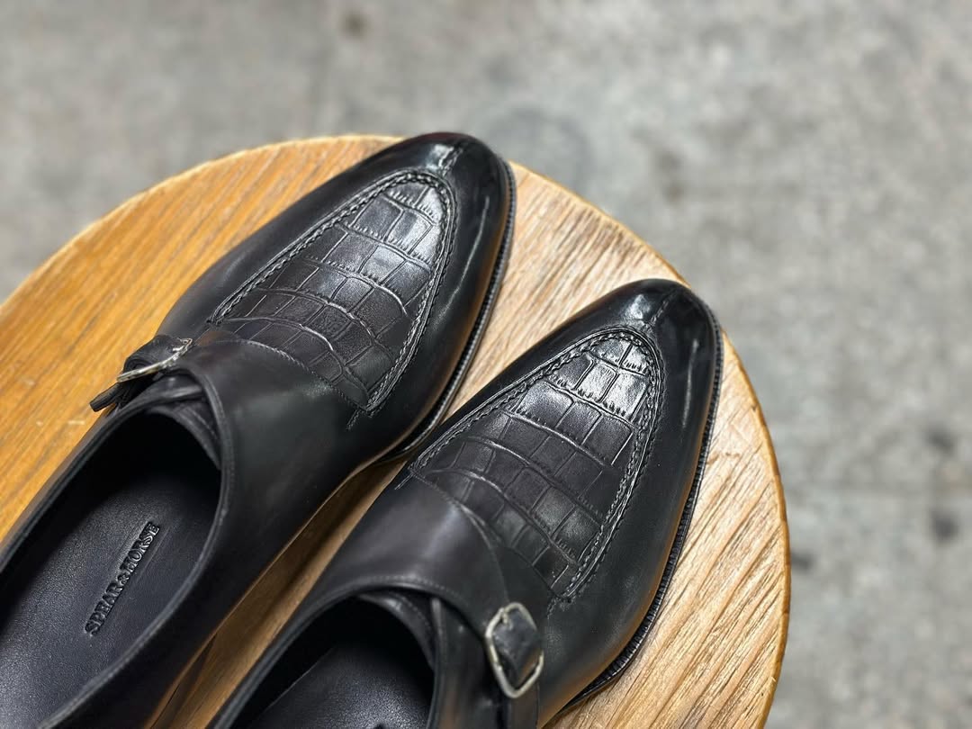 Jordan Hand Lasted Black & Grey Patina Single Monk - Sergio Last
