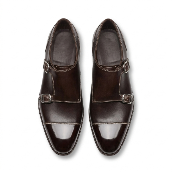 Mitchell Hand Lasted dark Brown Double Monk Strap - Caruso Last