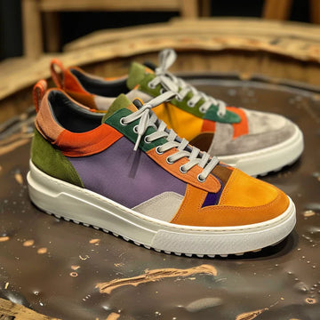 Multi Colour Suede Leather Verdant Vogue Lace-Up Sneakers with White Sole - Sneakers Shoes