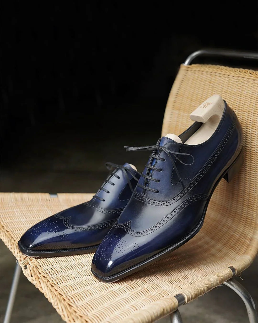 Navy Blue Kieran Leather Oxfords - Formal Shoes