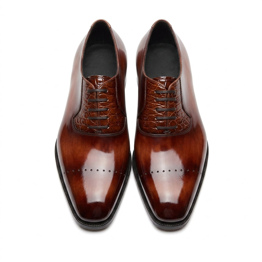 Emanuel Brown Patina Croc Embossed Oxford - Vittori Last