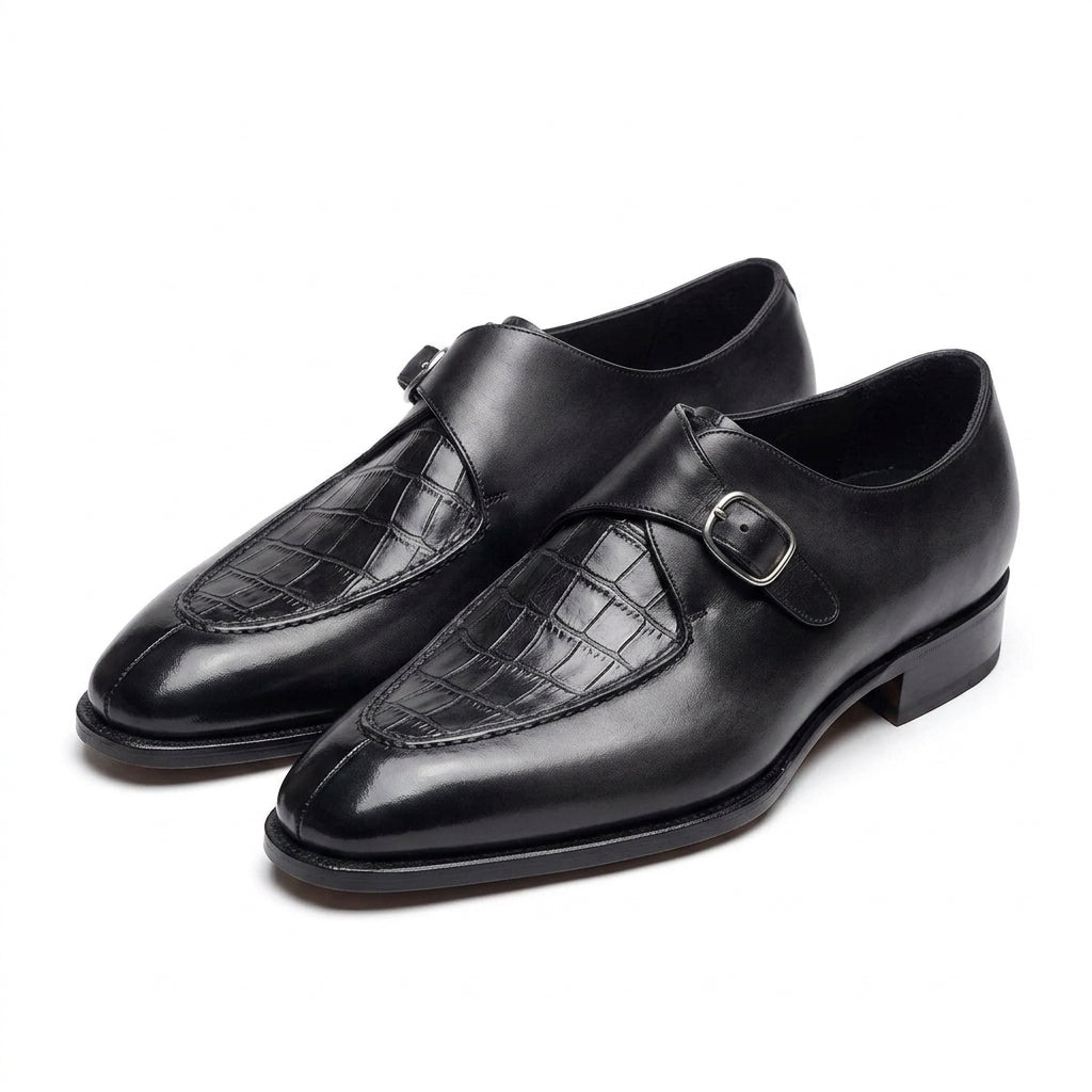 Jordan Hand Lasted Black & Grey Patina Single Monk - Sergio Last
