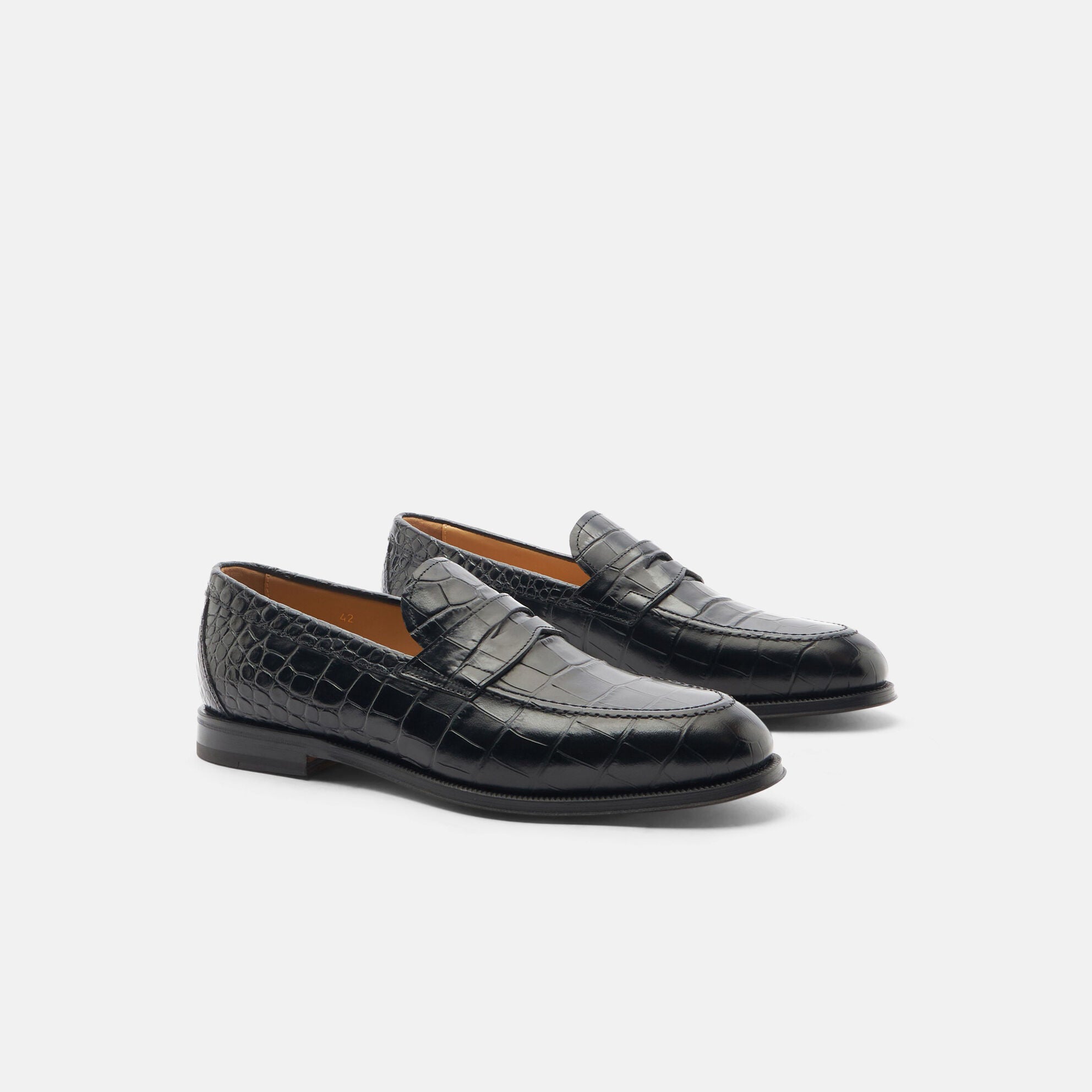 Enrico Black Croc Embossed Penny Loafer - Bastion Last