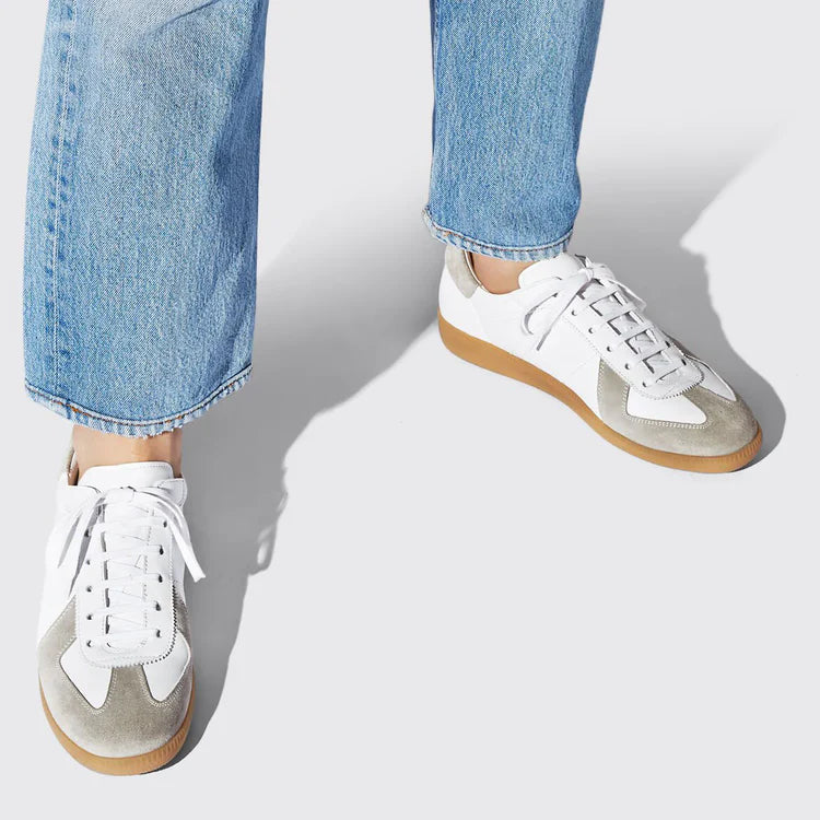 White Leather and Grey Suede Devin Lace Up Sneakers - Sneaker Shoes