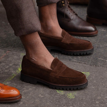 Brown Suede Belize Chunky Penny Loafers - With Track Soles