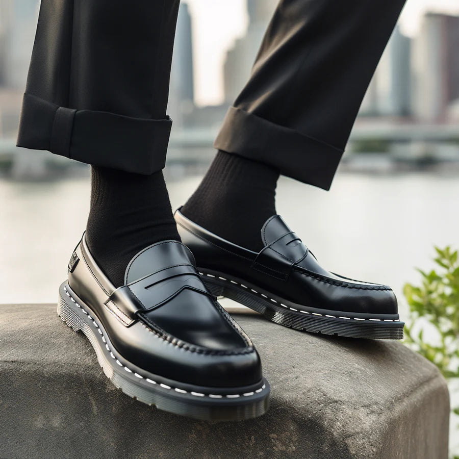 Black Leather Ottawin Chunky Penny Loafers