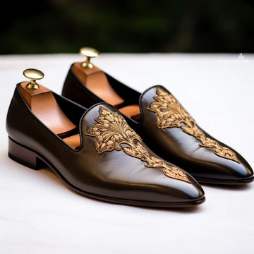 Brown Leather Embroidery Work Peshawari Loafers